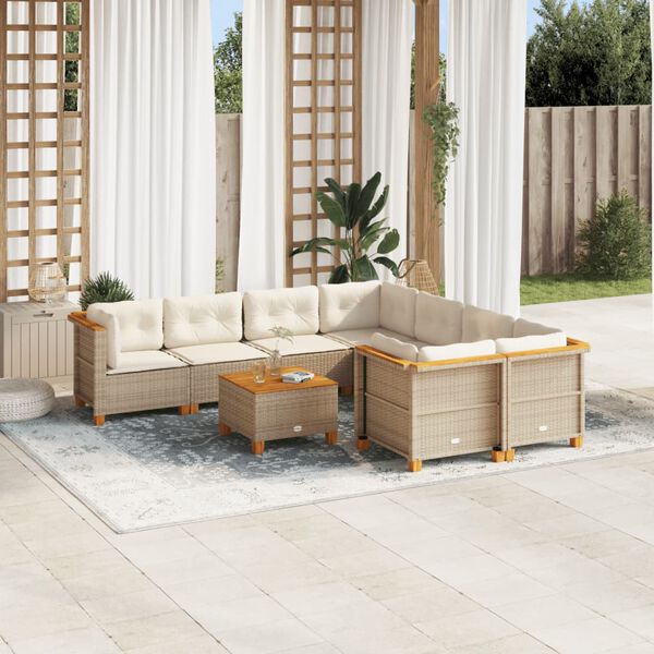 vidaXL 9 Piece Garden Sofa Set with Cushions Beige Poly Rattan