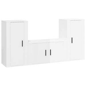 vidaXL 3 Piece TV Cabinet Set High Gloss White Engineered Wood