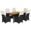 vidaXL 7 Piece Garden Dining Set with Cushions Black Poly Rattan