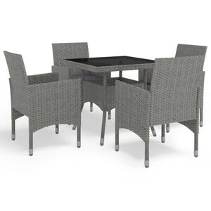 vidaXL 5 Piece Garden Dining Set Grey Poly Rattan and Glass