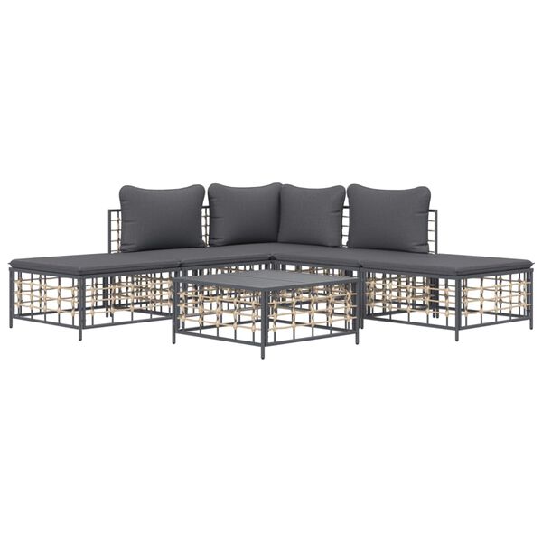 vidaXL 6 Piece Garden Lounge Set with Cushions Anthracite Poly Rattan