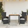 vidaXL 3 Piece Garden Dining Set with Cushions Black Poly Rattan