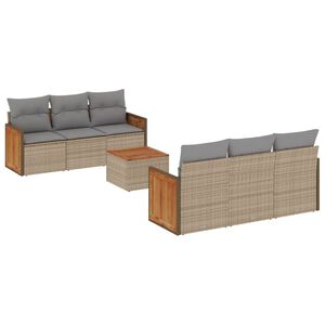 vidaXL 7 Piece Garden Sofa Set with Cushions Beige Poly Rattan