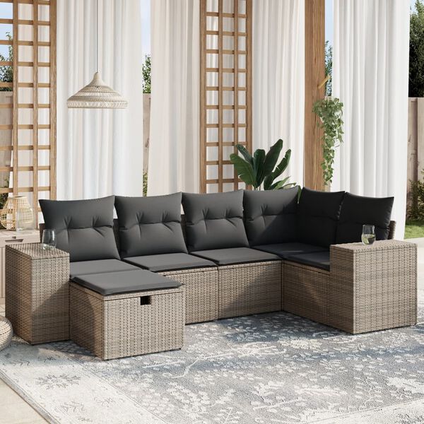 vidaXL 6 Piece Garden Sofa Set with Cushions Grey Poly Rattan