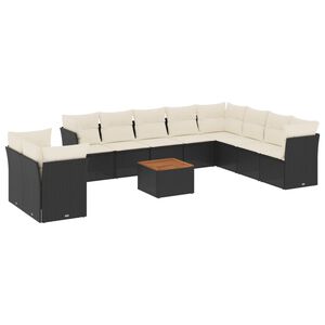vidaXL 11 Piece Garden Sofa Set with Cushions Black Poly Rattan