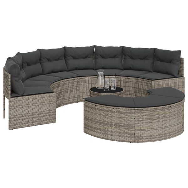 vidaXL 3 Piece Garden Sofa Set Half-Round Grey Poly Rattan