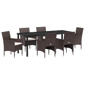 vidaXL Garden Dining Set with Cushion 7 pcs Brown Poly Rattan