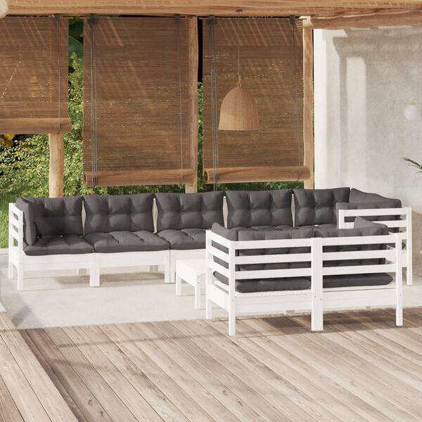 vidaXL 9 Piece Garden Lounge Set with Cushions White Solid Pinewood