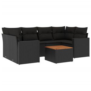 vidaXL 7 Piece Garden Sofa Set with Cushions Black Poly Rattan