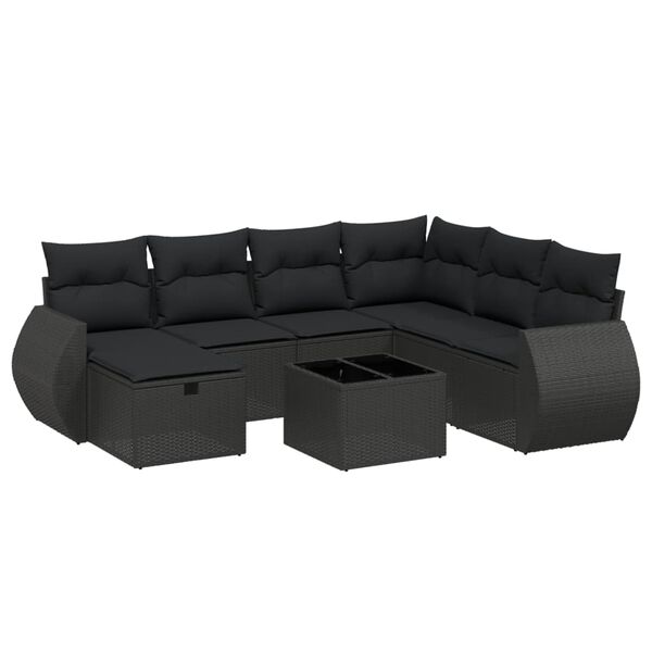 vidaXL 8 Piece Garden Sofa Set with Cushions Black Poly Rattan