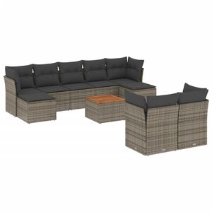 vidaXL 10 Piece Garden Sofa Set with Cushions Grey Poly Rattan