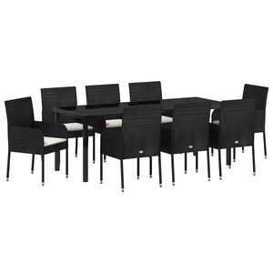 vidaXL Garden Dining Set 9 pcs Black Poly Rattan