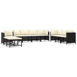 vidaXL 10 Piece Garden Lounge Set with Cushions Poly Rattan Black