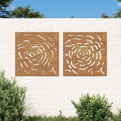 vidaXL Garden Wall Decorations 2 pcs 55x55 cm Corten Steel Rose Design