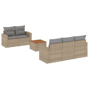 vidaXL 6 Piece Garden Sofa Set with Cushions Mix Beige Poly Rattan