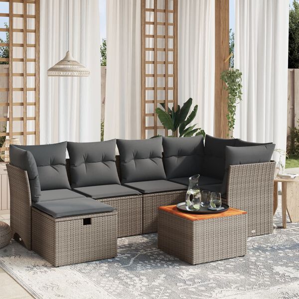 vidaXL 7 Piece Garden Sofa Set with Cushions Grey Poly Rattan