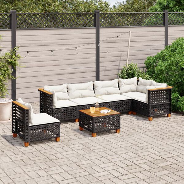 vidaXL 7 Piece Garden Sofa Set with Cushions Black Poly Rattan