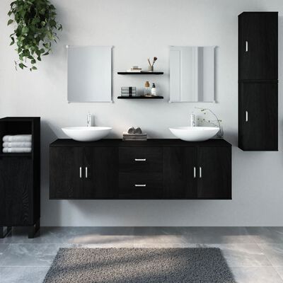 vidaXL 7 Piece Bathroom Furniture Set Black Engineered Wood