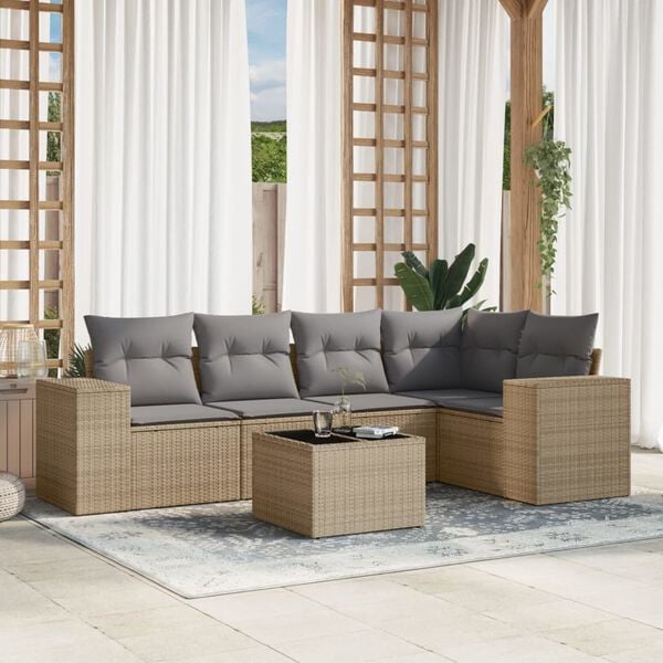 vidaXL 6 Piece Garden Sofa Set with Cushions Beige Poly Rattan