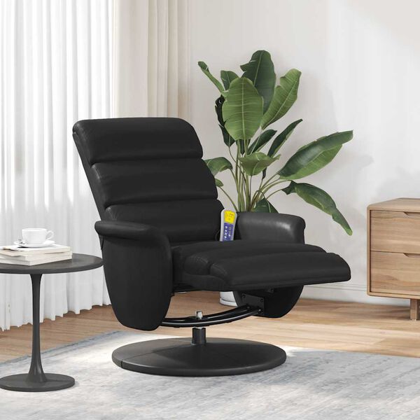 vidaXL Massage Recliner Chair with Footrest Black Faux Leather