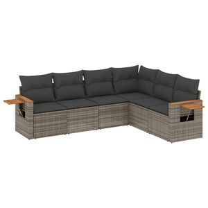 vidaXL 6 Piece Garden Sofa Set with Cushions Grey Poly Rattan