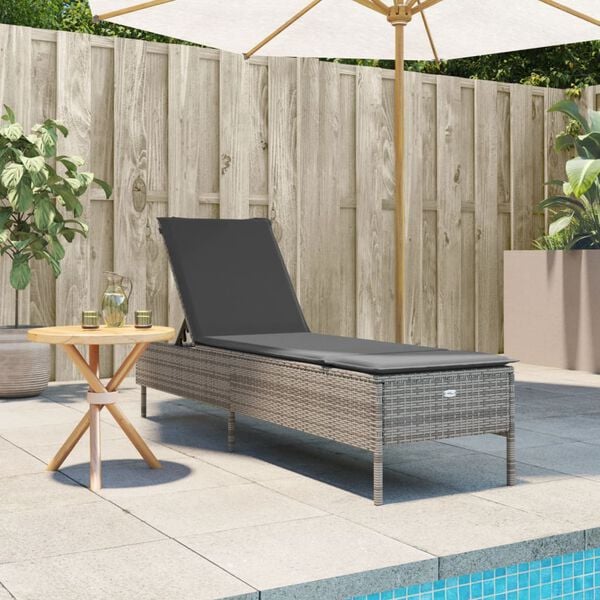 vidaXL Sun Lounger with Cushion Grey Poly Rattan