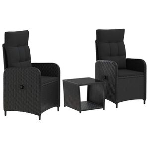 vidaXL Garden Lounge Set 3 pcs Black PE Rattan and Powder-Coated Steel