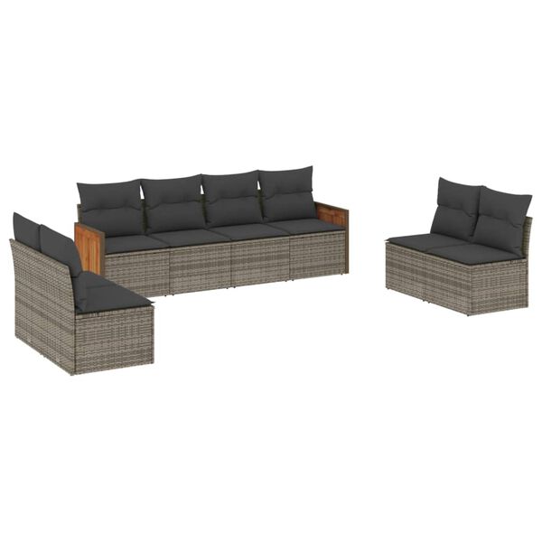 vidaXL 8 Piece Garden Sofa Set with Cushions Grey Poly Rattan