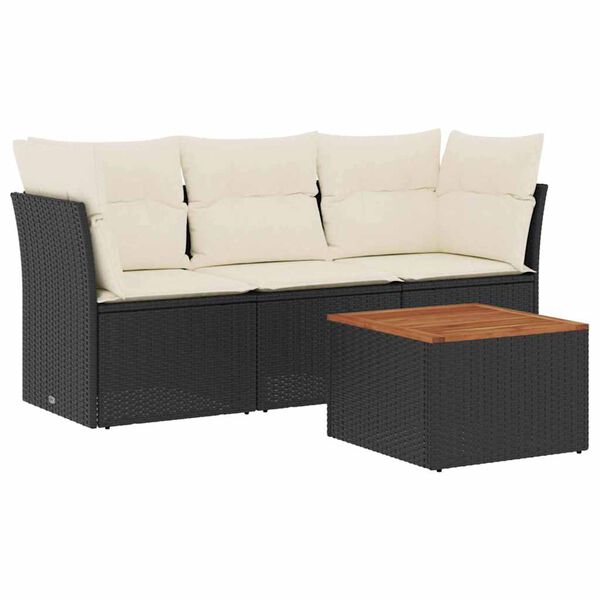 vidaXL 4 Piece Garden Sofa Set with Cushions Black Poly Rattan