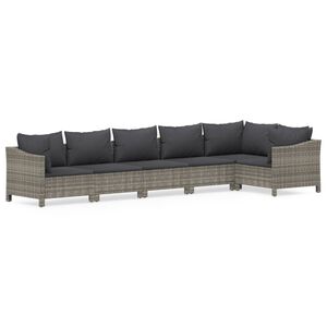 vidaXL 6 Piece Garden Lounge Set with Cushions Grey Poly Rattan