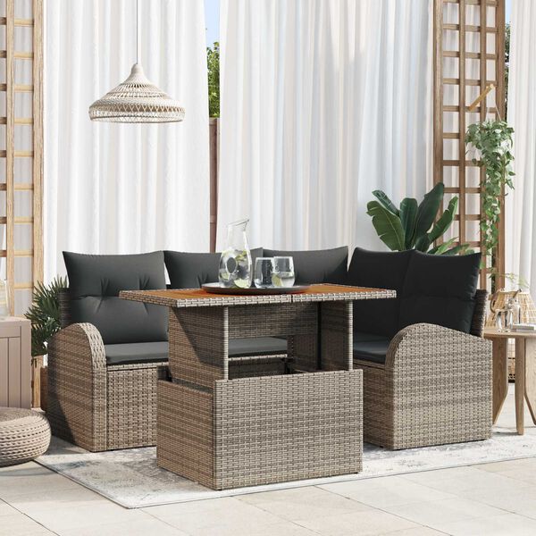 vidaXL Garden Sofa Set with Storage 5 pcs Grey Poly rattan