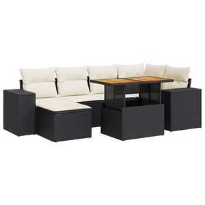 vidaXL 7 Piece Garden Sofa Set with Cushions Black Poly Rattan