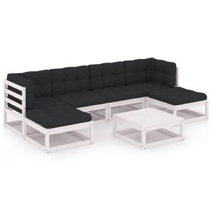 vidaXL 7 Piece Garden Lounge Set with Cushions White Solid Pinewood