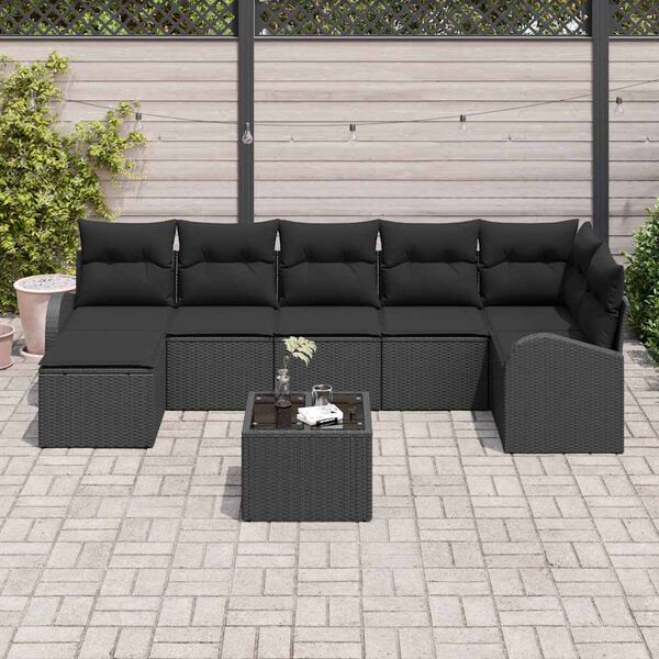 vidaXL Garden Sofa Set with Cushion 8 pcs Black Poly rattan