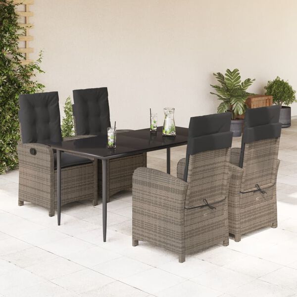 vidaXL 5 Piece Garden Dining Set with Cushions Grey Poly Rattan