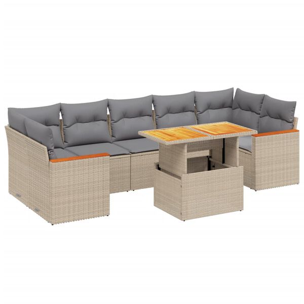 vidaXL 8 Piece Garden Sofa Set with Cushions Beige Poly Rattan