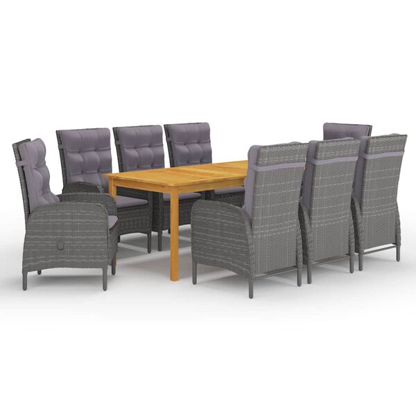 vidaXL 9 Piece Garden Dining Set Grey