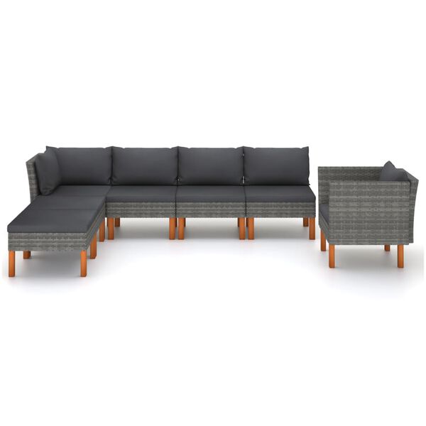 vidaXL 7 Piece Garden Lounge Set Poly Rattan and Eucalyptus Wood Grey