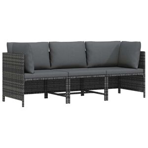 vidaXL 3-Seater Garden Sofa with Cushions Grey Poly Rattan