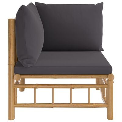 vidaXL Garden Corner Sofa with Dark Grey Cushions Bamboo