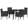 vidaXL Garden Dining Set with Cushion 5 pcs Black Poly Rattan