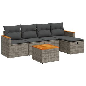vidaXL 6 Piece Garden Sofa Set with Cushions Grey Poly Rattan
