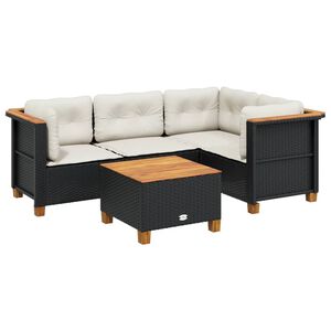 vidaXL 5 Piece Garden Sofa Set with Cushions Black Poly Rattan
