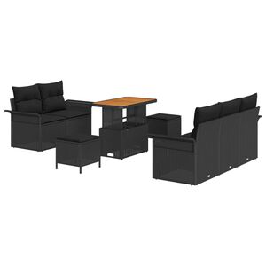 vidaXL Garden Sofa Set Height-Adjustable 8 pcs Black Poly Rattan