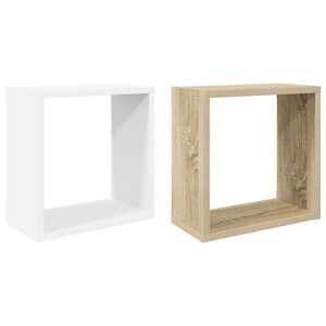 vidaXL Cube Shelf | Set of 2 | White and Sonoma Oak | Engineered wood | 30 cm