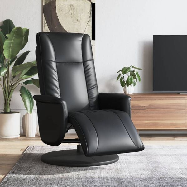vidaXL Recliner Chair with Footrest Black Faux Leather
