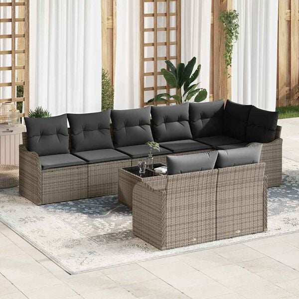 vidaXL Garden Sofa Set 9 pcs Grey Poly Rattan
