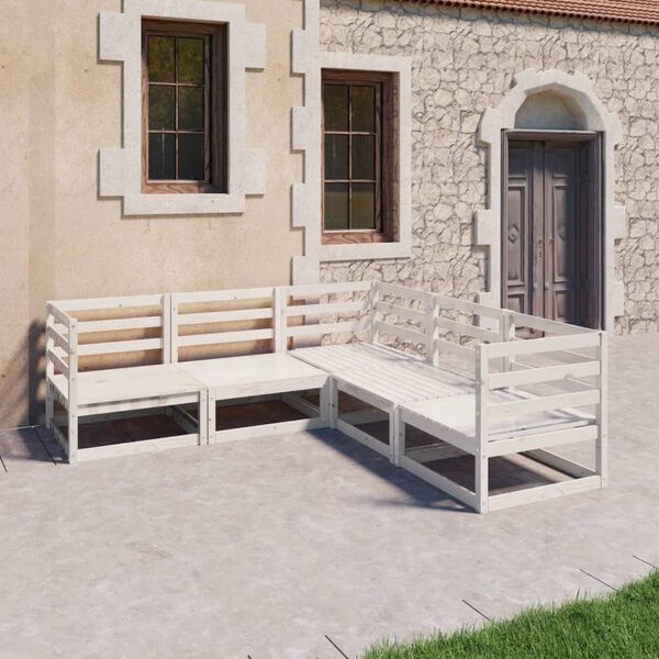 vidaXL 5 Piece Garden Lounge Set White Solid Wood Pine