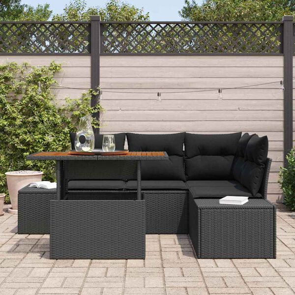 vidaXL Garden Sofa Set with Cushion Manual 5 pcs Black and Brown
