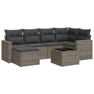 vidaXL 7 Piece Garden Sofa Set with Cushions Grey Poly Rattan